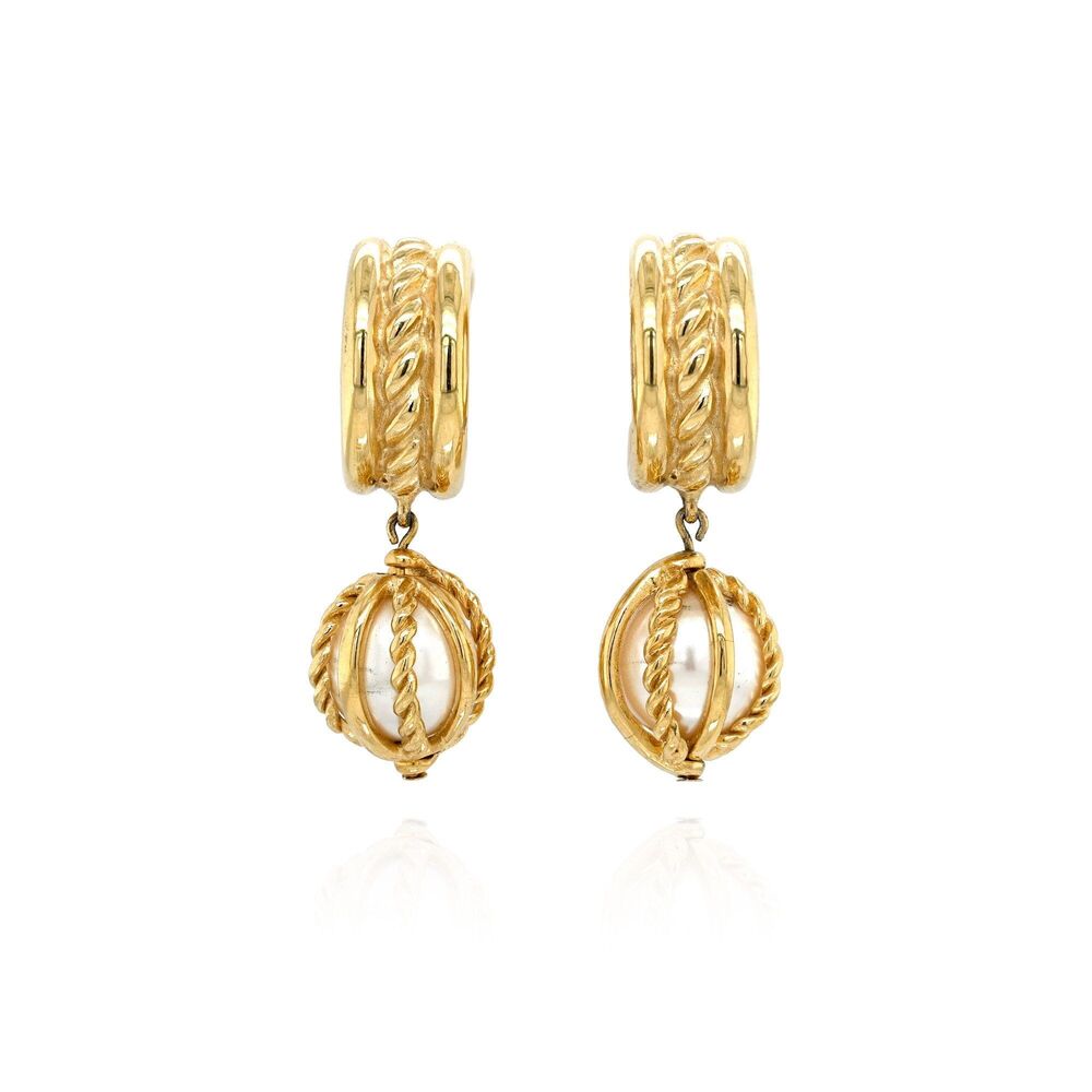 Givenchy Paris New York Gold Tone Faux Pearl Clip-On Earrings | Vintage Designer
